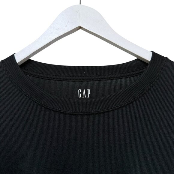 GAP Ruffle Tee Size XXL Black Ribbed Knit Modal Blend Womens Top Long Sleeve NWT - Picture 3 of 10